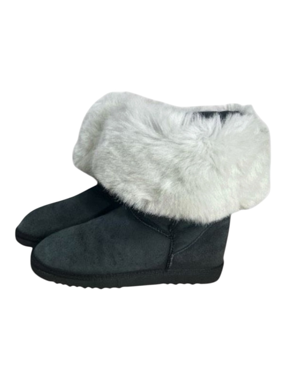 UGG Classic Short Grey Leather Fur Cuff Boots Women Size M9 Sheepskin